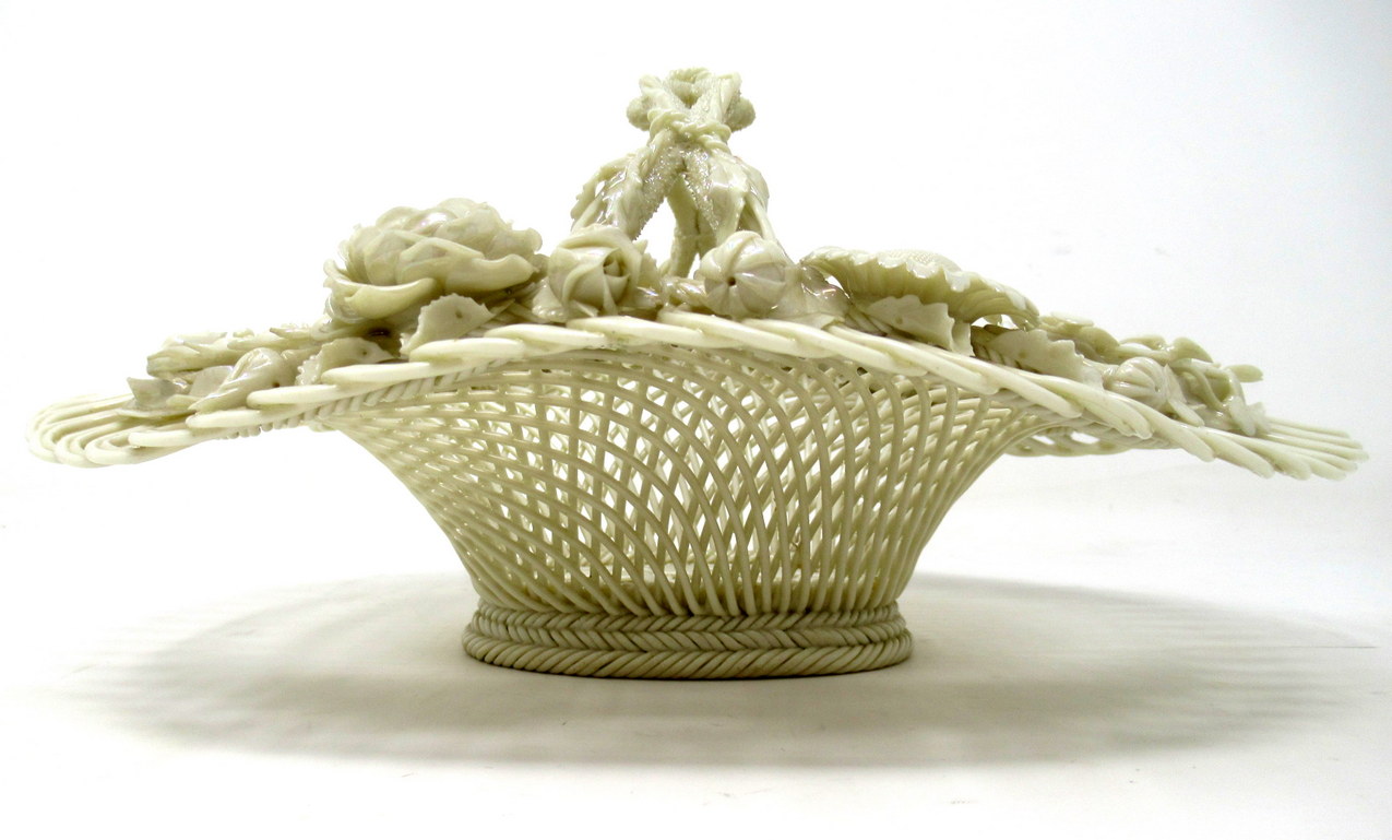 834. Antique Irish Belleek Porcelain Four Strand Basket Centerpiece 1865-1889 Ireland - Image 6