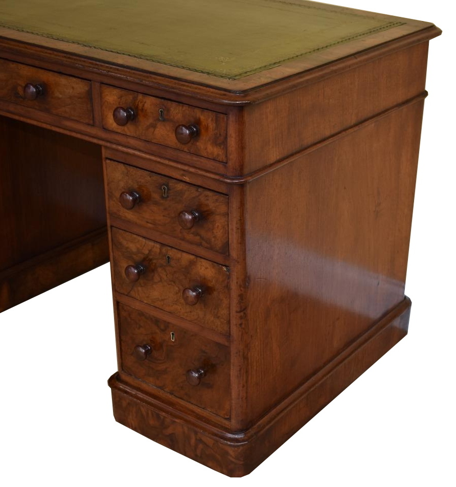 460. Superb Burr Walnut Early Victorian Twin Pedestal Desk 19thCt - Image 3