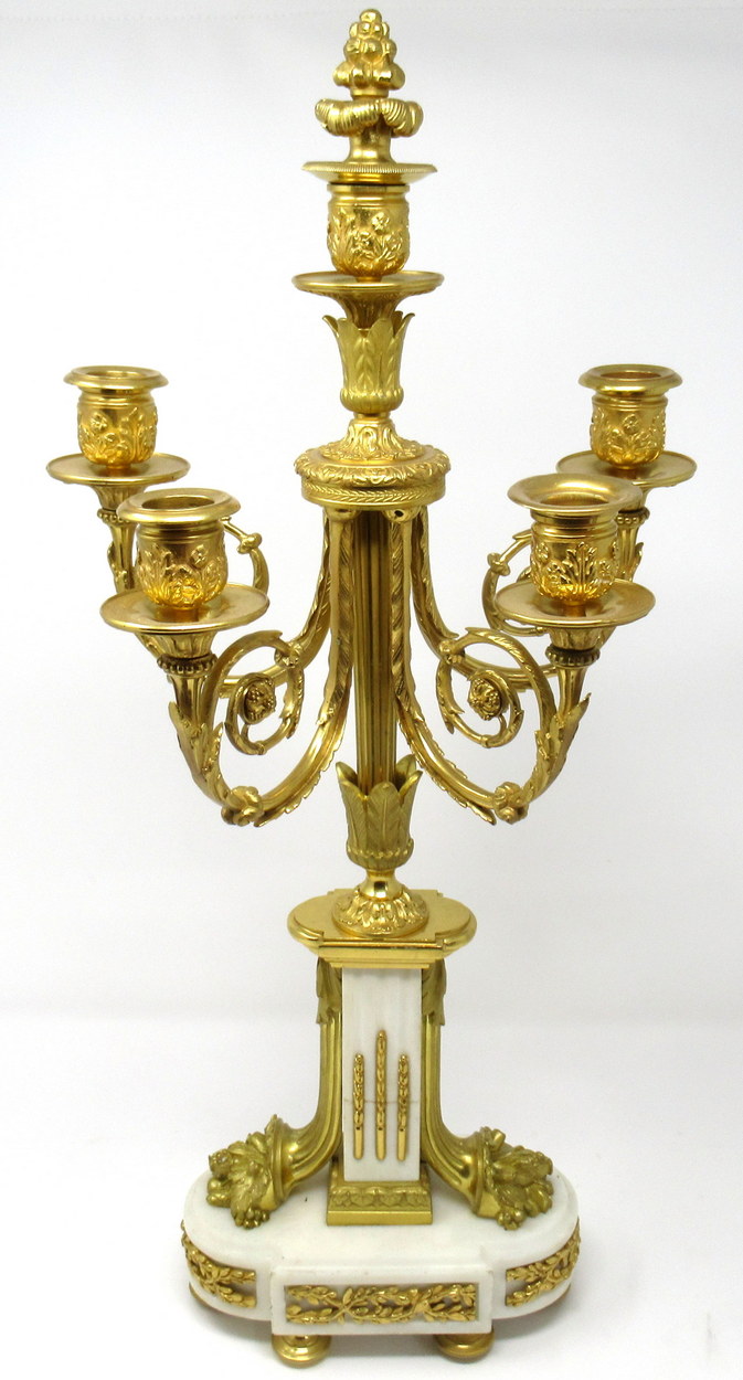 583. Fine Pair French Ormolu Statutory Marble Five Light Candelabra 19thCt - Image 2