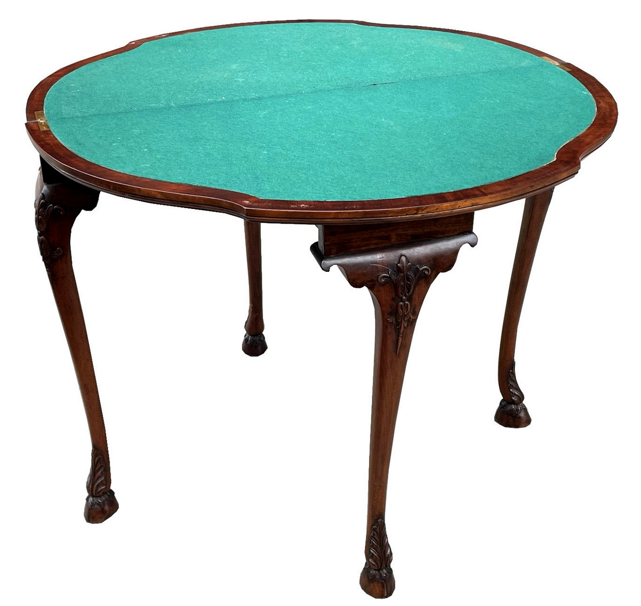 710. Antique English Edwardian Fold-over Half Moon Games Card Table 1900 - Image 6