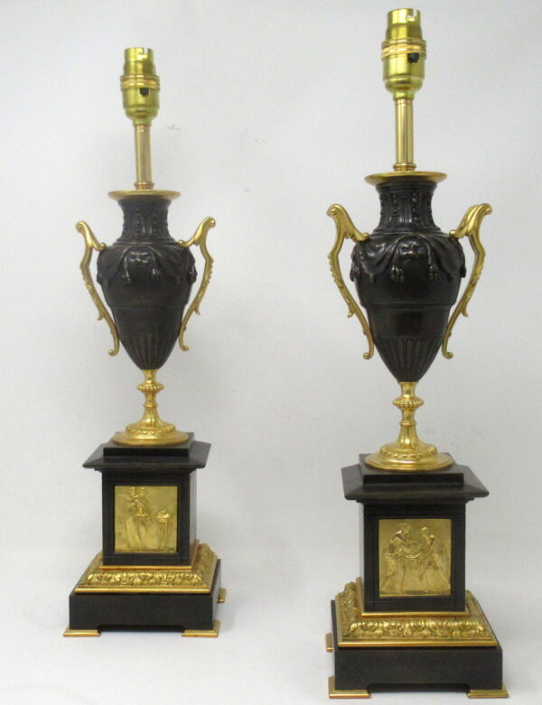 508. Antique Pair French Ormolu and Dore Bronze Grand Tour Electric Table Urns Lamps