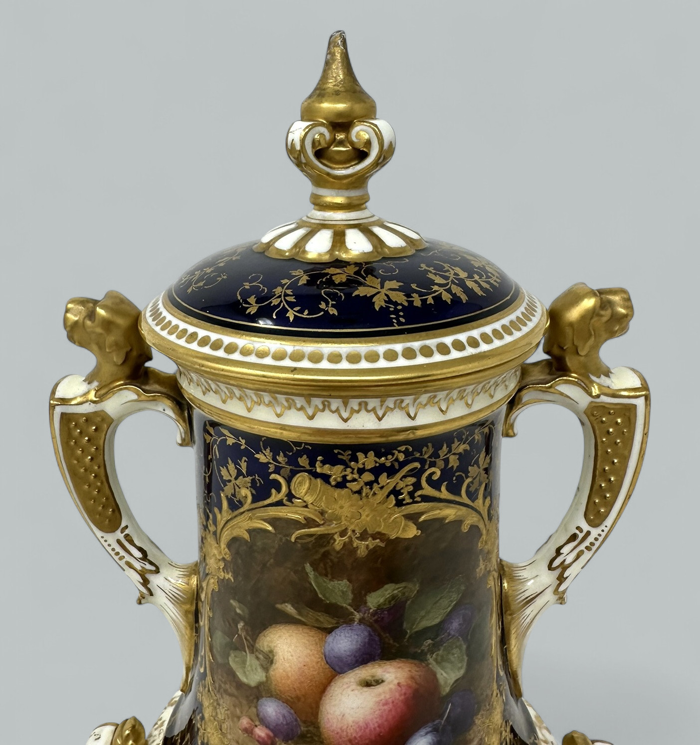 372. Antique Coalport Hand Painted Vase Urn Frederick Chivers Still Life Fruits 1910 - Image 6