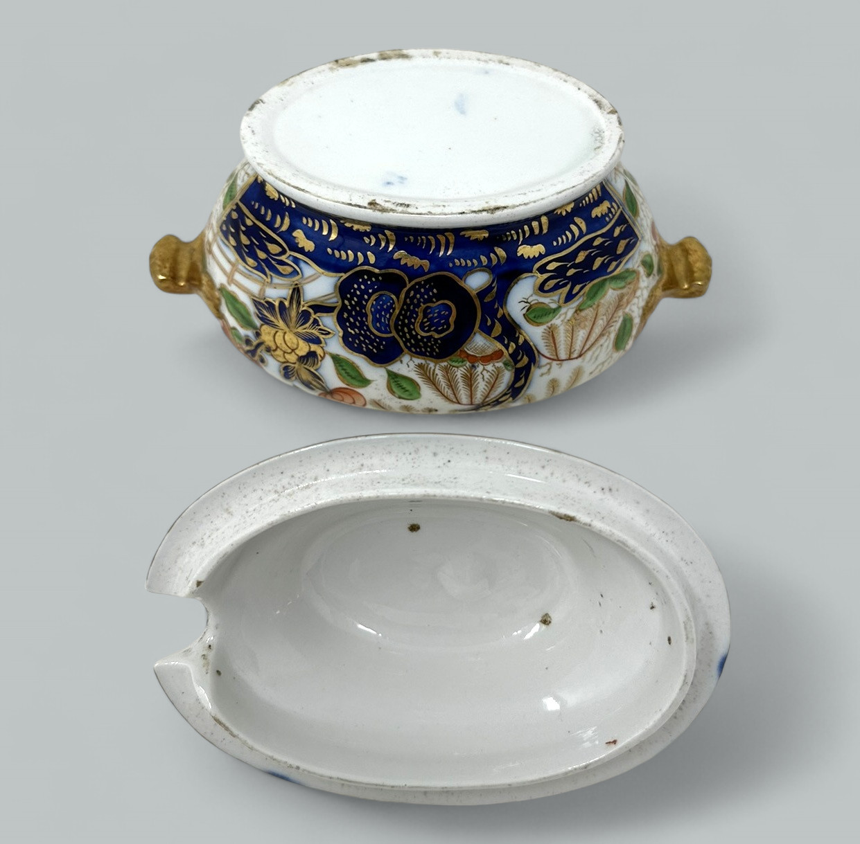 655. Antique English Coalport Centerpiece Tureen Bowl Imari Gilt Regency Period 19Ct - Image 6