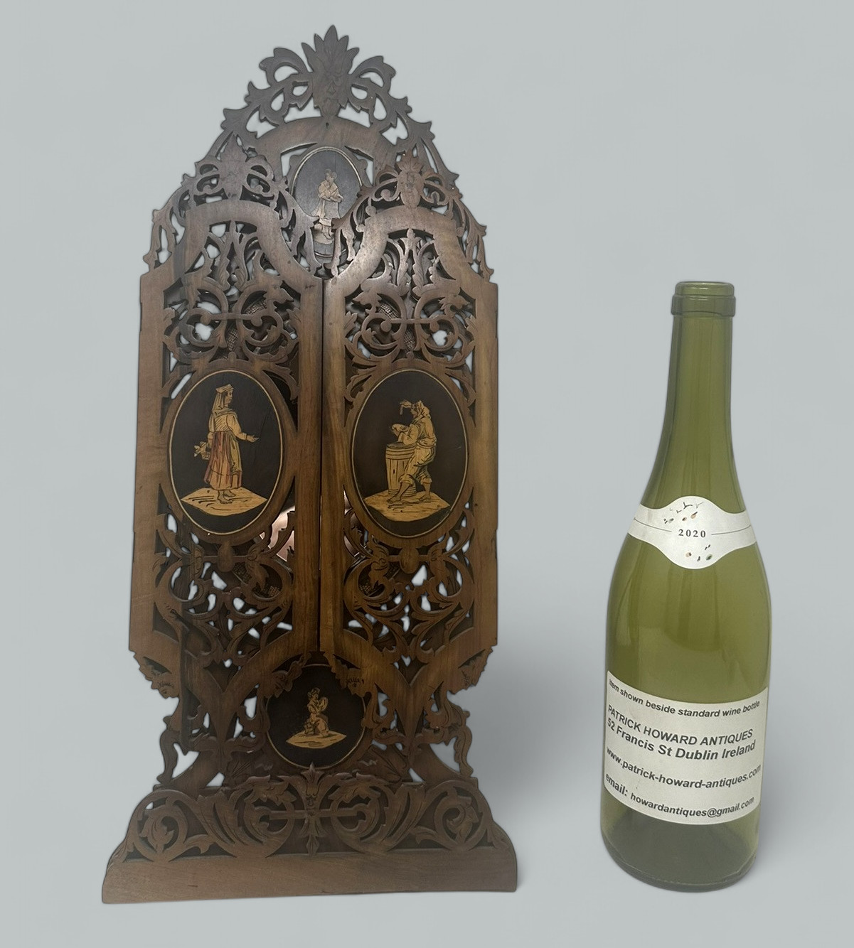 950. Antique Italian Triptych Sorrento Ware Walnut Crutch Oval Folding Mirror 19th Ct - Image 10