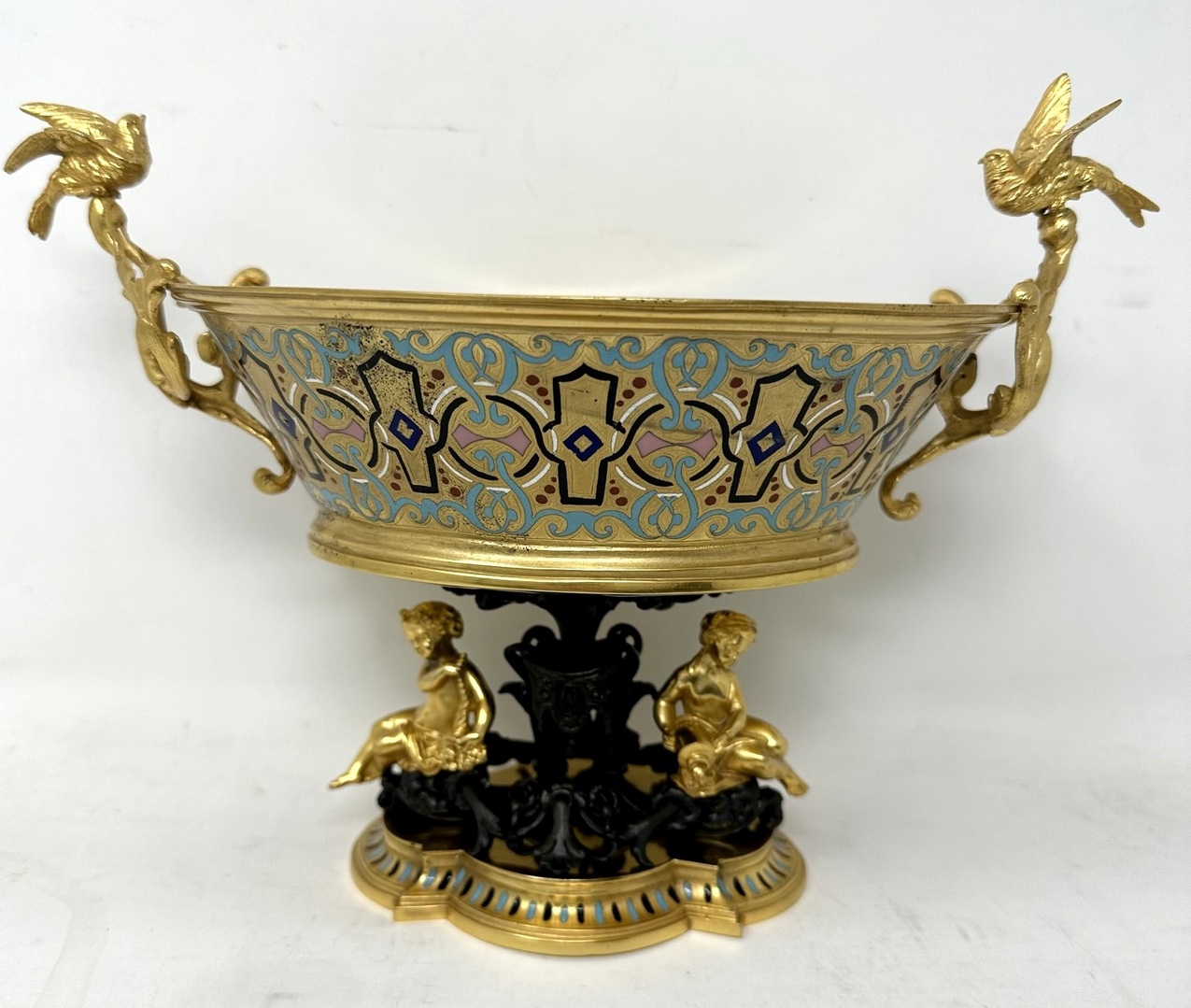 439. Antique French Gilt-Bronze Champlevé Enamel Centerpiece Ferdinand Barbedienne - Image 3