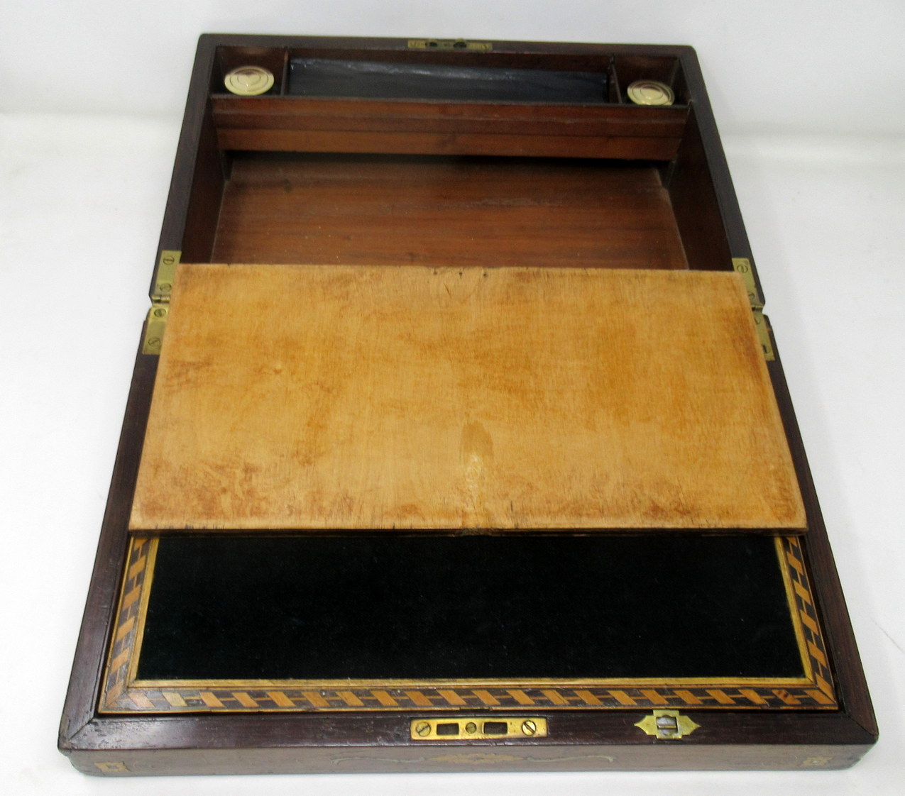 722. Irish Mahogany Mother of Pearl Writing Slope Box by Austins Dublin, circa 1860 - Image 11