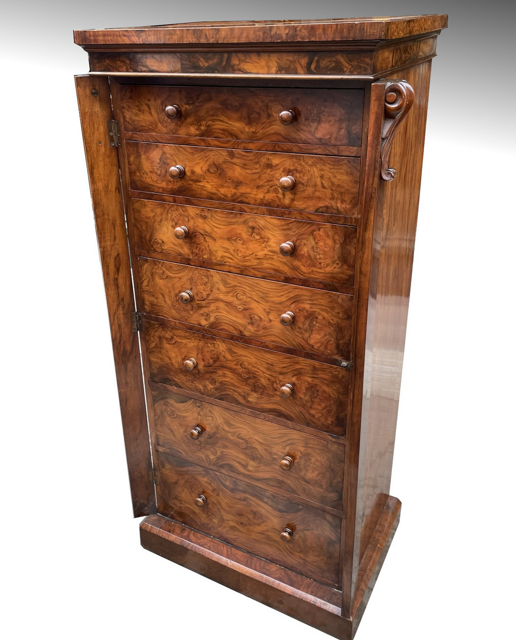 617. Antique Burl Walnut Welling Chest Drawers Irish Provenance Sir Thomas Kelly-Kenny - Image 5