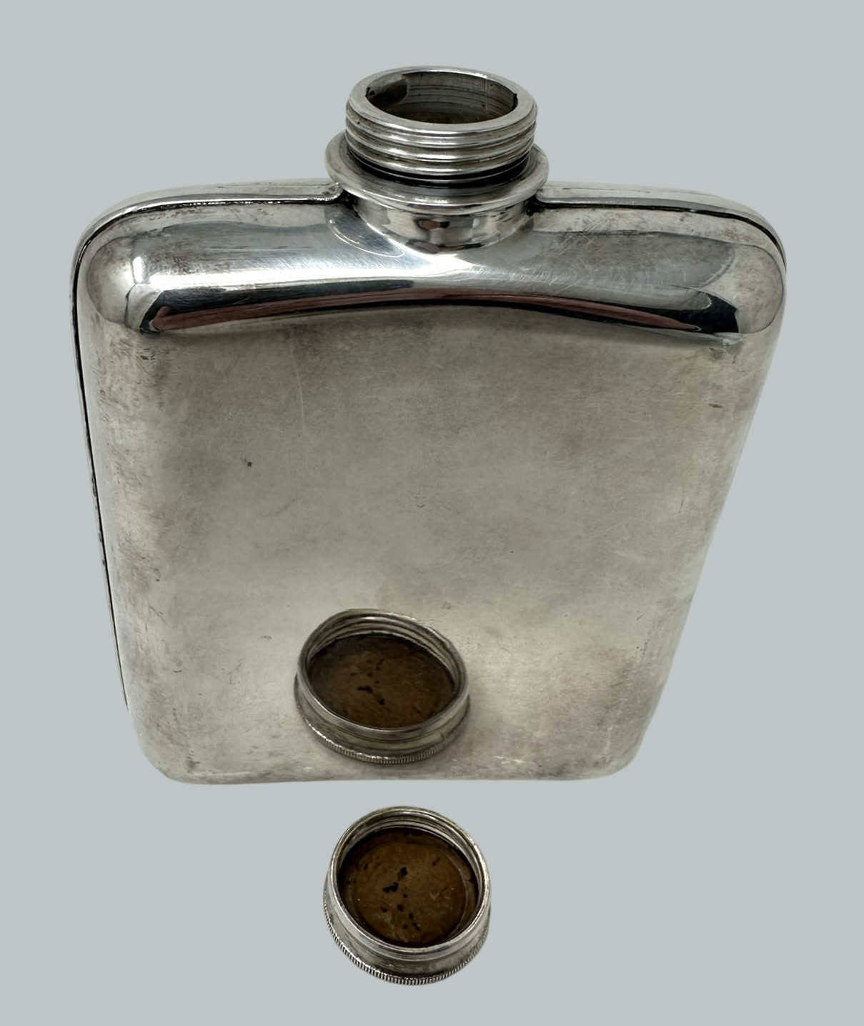 604. Antique English Electroplated Silver Plated Spirits Hip Flask James Dixon 1920s - Image 5
