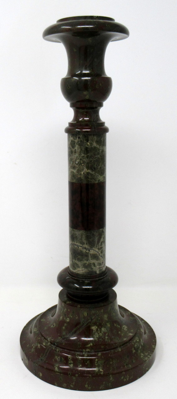 768. Rare Pair English Cornish Serpentine Marble Candlesticks attrib. John Murphy 1850 - Image 4
