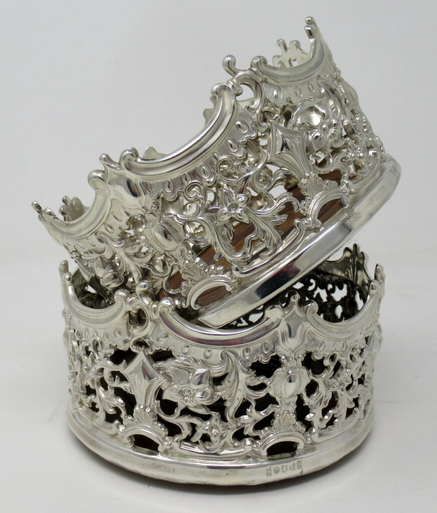 200. Stylish Pair Italian Silver Rococo Style Wine Coasters 19thCt