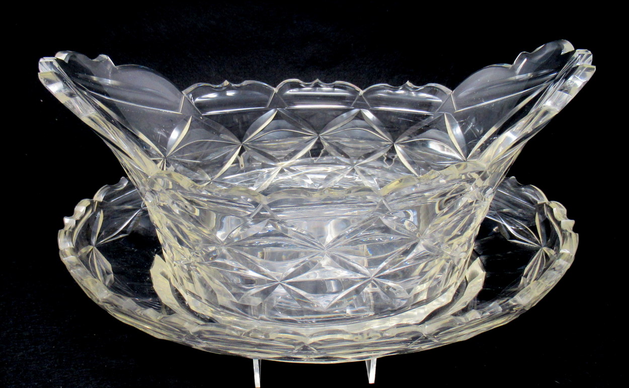 897. Rare Irish Hand Cut Crystal Fruit Bowl With Undertray Waterford or Belfast 1800 - Image 3