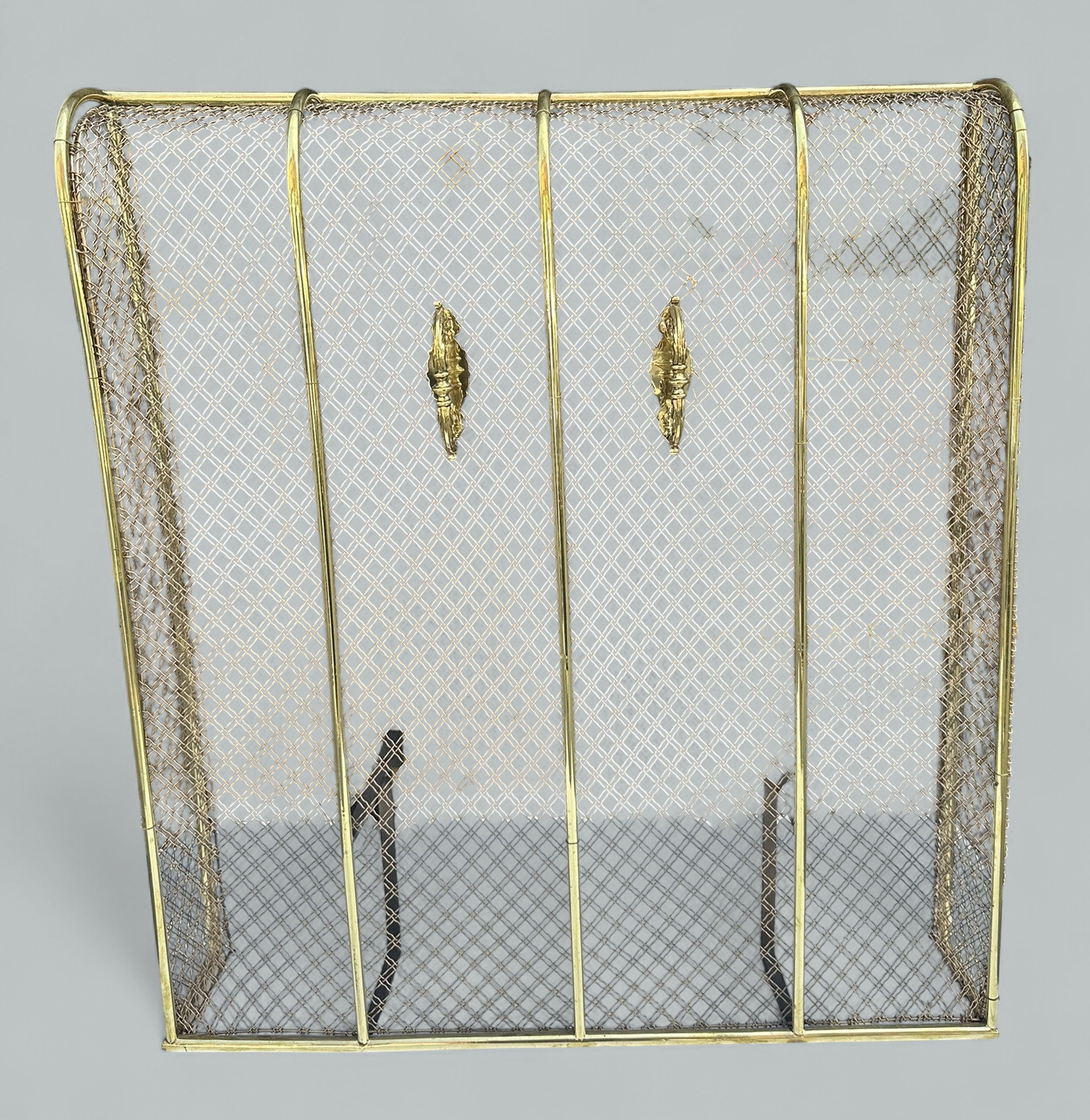 189. Antique English Country House Georgian Brass Fireplace Screen Surround Andrions - Image 8