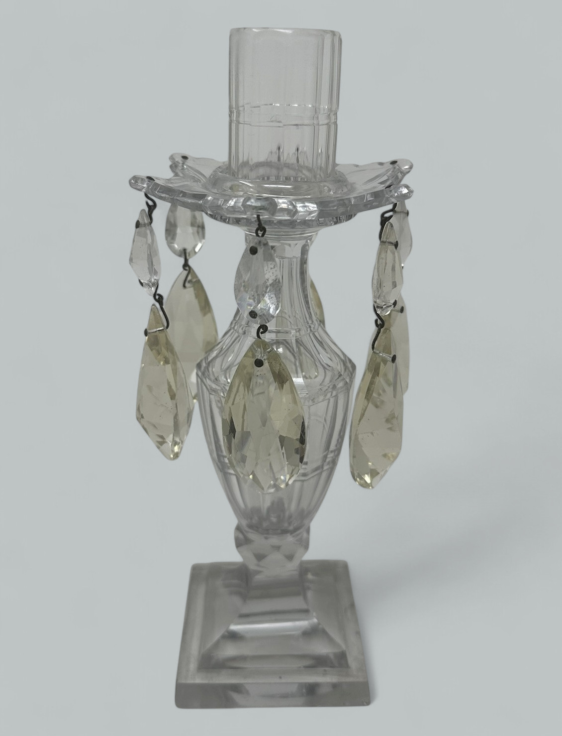 253. Antique Pair possibly Irish Lead Crystal Hand Cut Lustres Candlesticks Ireland - Image 3