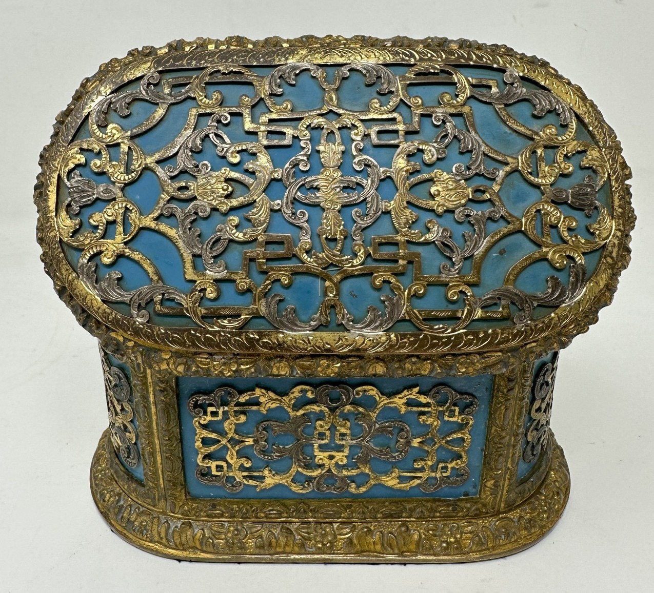 624. Antique French Ormolu Gilt Bronze Dore Casket Jewelry Box Sevres Style 1860 19Ct - Image 6