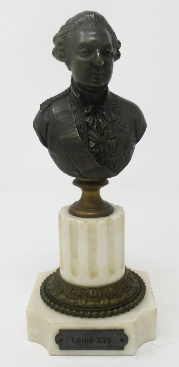 859. Fine Pair Grand Tour French Marble Bronze Busts Marie Antoinette Louis XVI 19Ct - Image 5