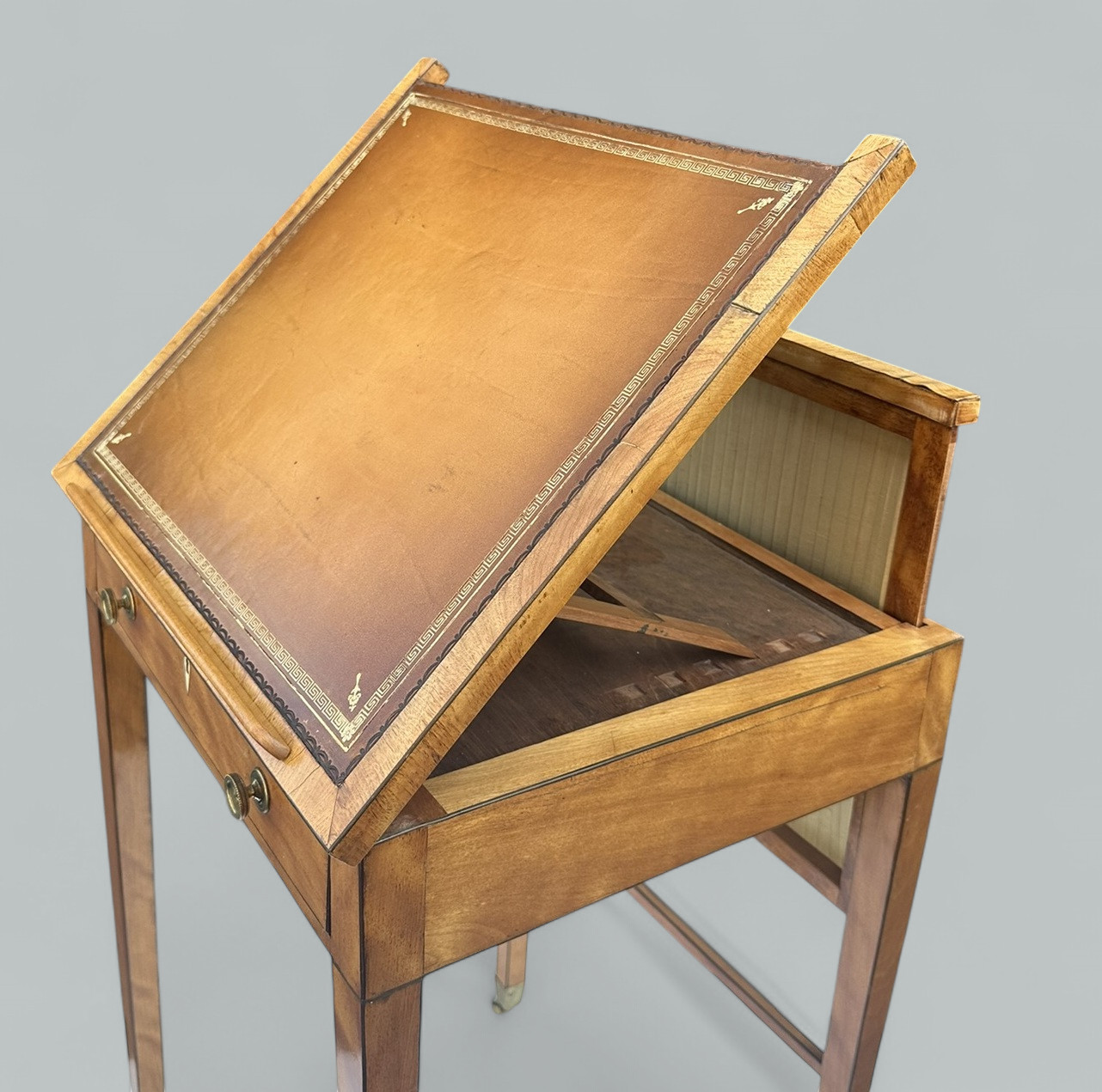 238. Antique Irish Satinwood Writing Desk Lectern Side Table Robert Strahan Dublin - Image 6