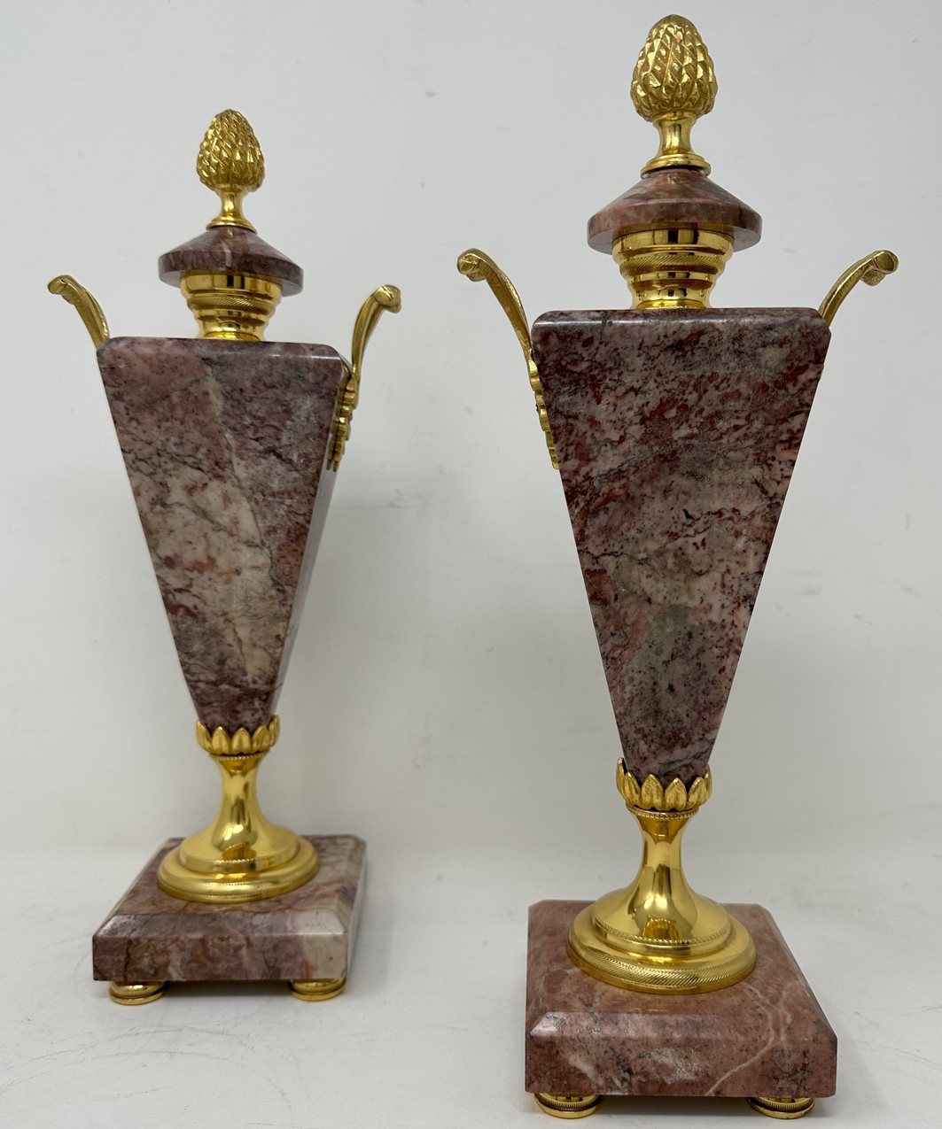 387. Antique Pair French Breche Violet Marble Gilt Bronze Ormolu Urns Vases 19th Century - Image 2