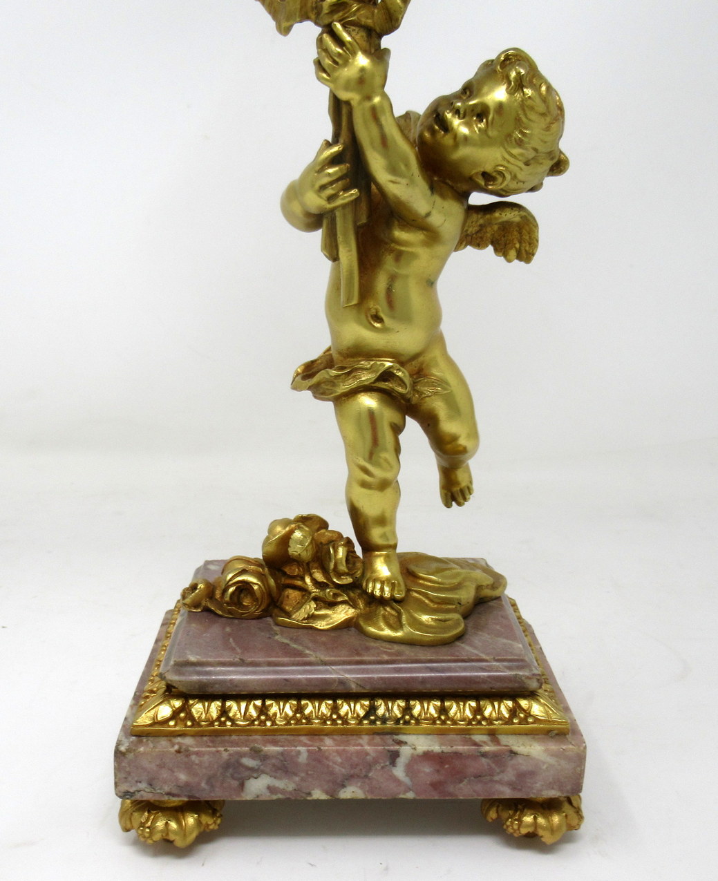 421. Antique Pair French Breche Violet Gilt Bronze Candelabra Candlesticks 19Ct - Image 5