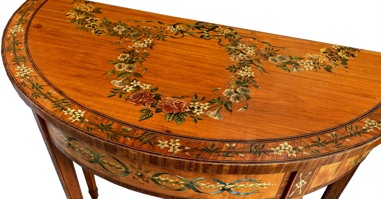 214. Pair Victorian Painted Satinwood Demi Lune Tables - Image 3
