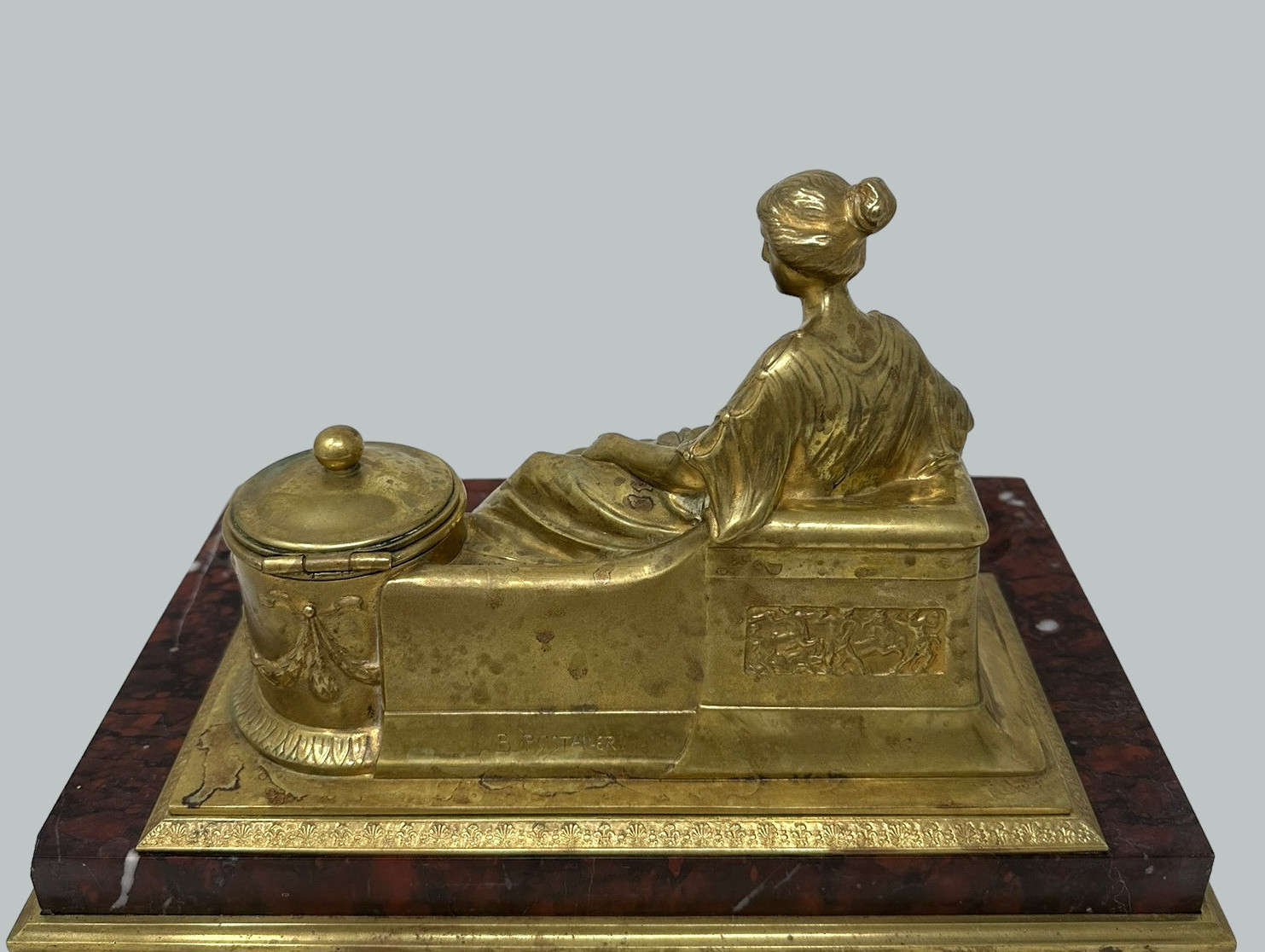 288. Antique German Bronze Desk Set Inkstand Rosso Antico Marble Ormolu Burgstaller - Image 5