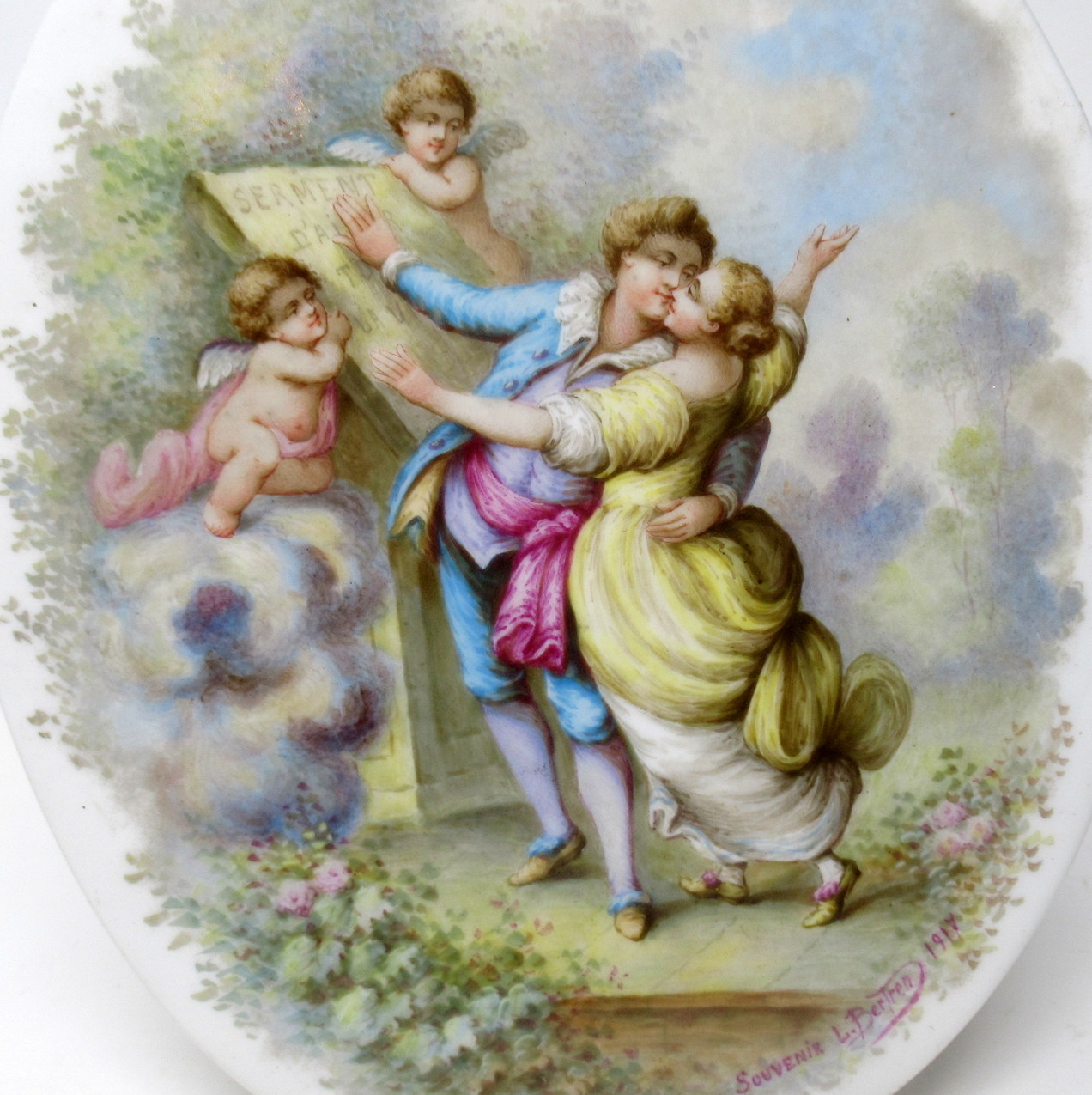 485. Antique Porcelain Painted French Sevres Plaque by L Bertren dated 1917 - Image 3