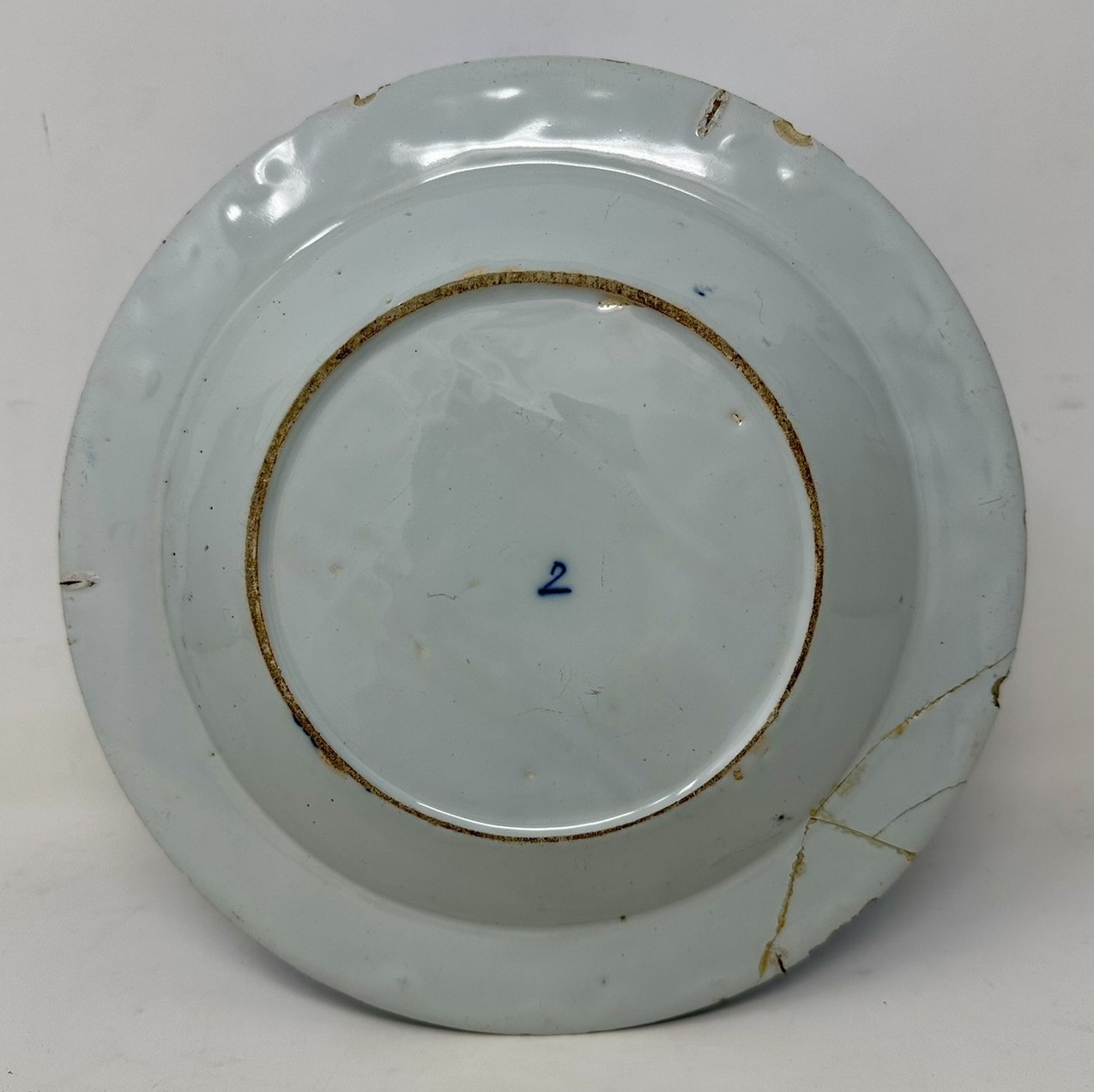 875. Antique Irish Dublin Delftware Blue White Chargers Plates Delamain Ireland Pair - Image 10