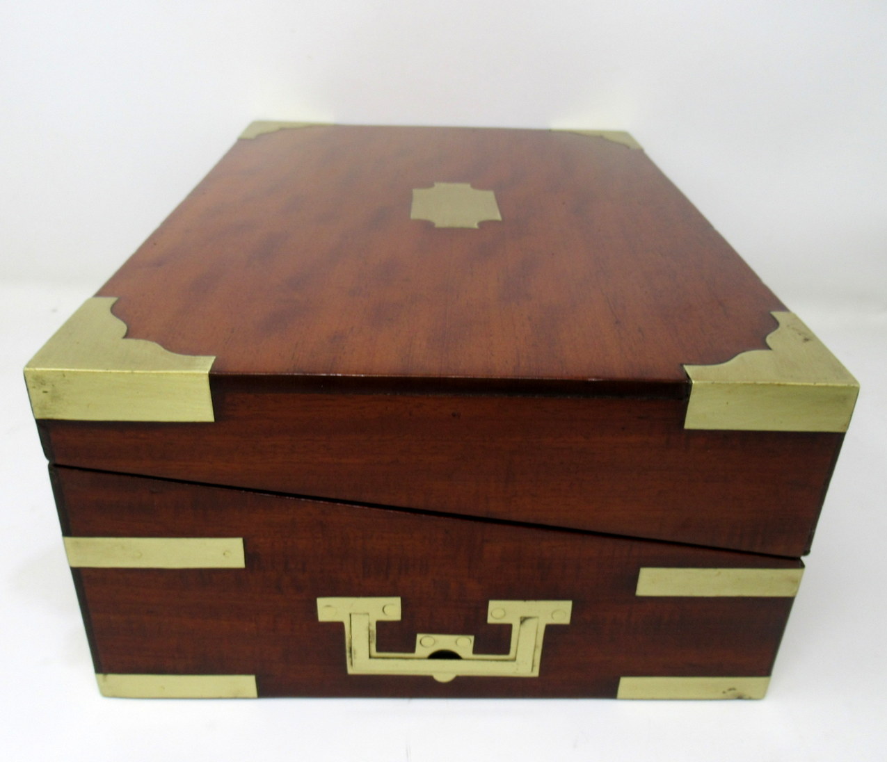 311. Antique Georgian Mahogany Victorian Brass Bound Traveling Writing Slope Box 19Ct - Image 6