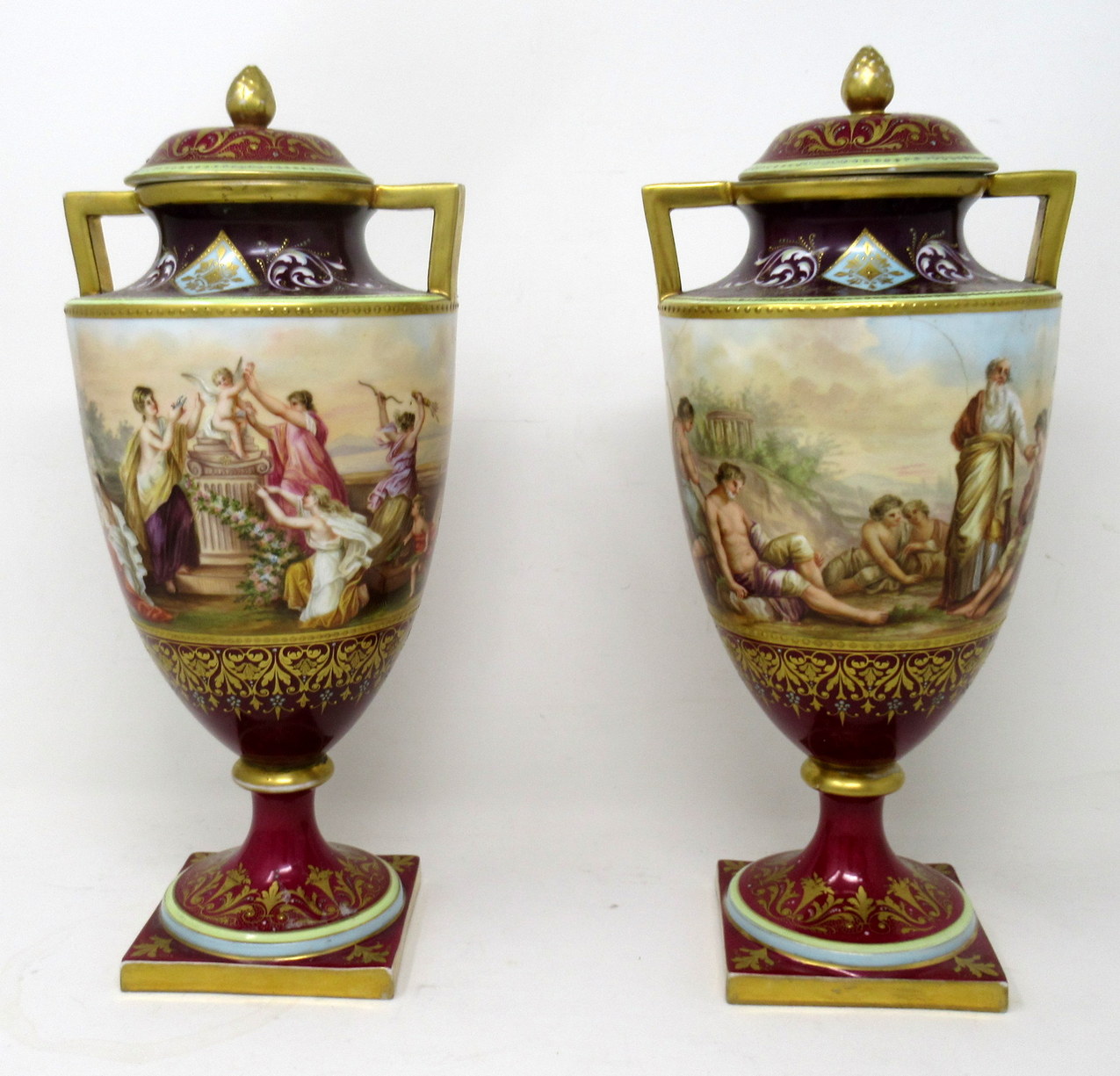 933. Antique Pair Austrian Royal Vienna Mythological Hand Painted Vases Urns A Heer - Image 5