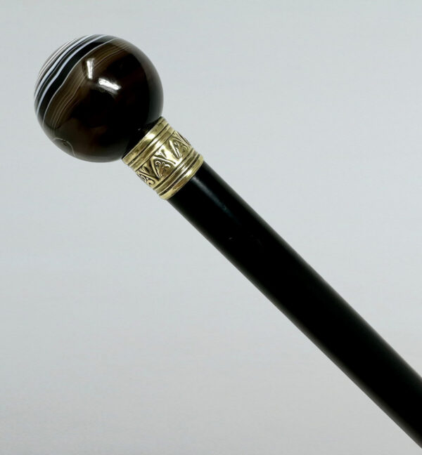 271. Antique Vintage Ladys Gentlemans Wooden Dress Cane Walking Stick Banded Agate