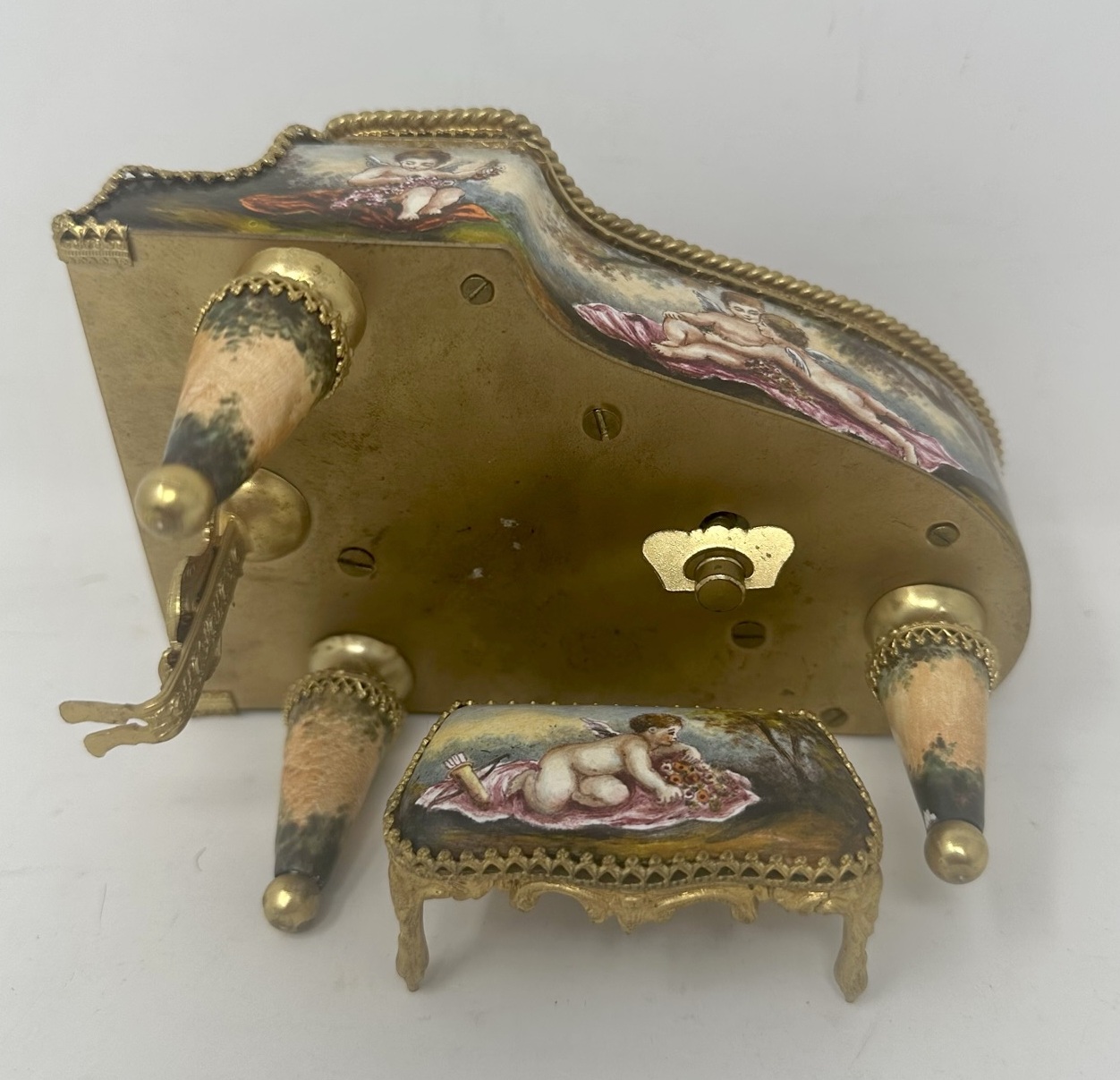 811. Antique Austrian Ormolu Bronze Enameled Viennese Miniature Musical Piano Casket - Image 9