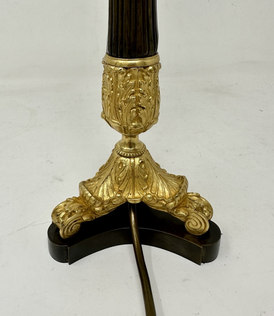 077. Antique Pair of French Doré Bronze Neoclassical Ormolu Gilt Candlestick Lamps - Image 9