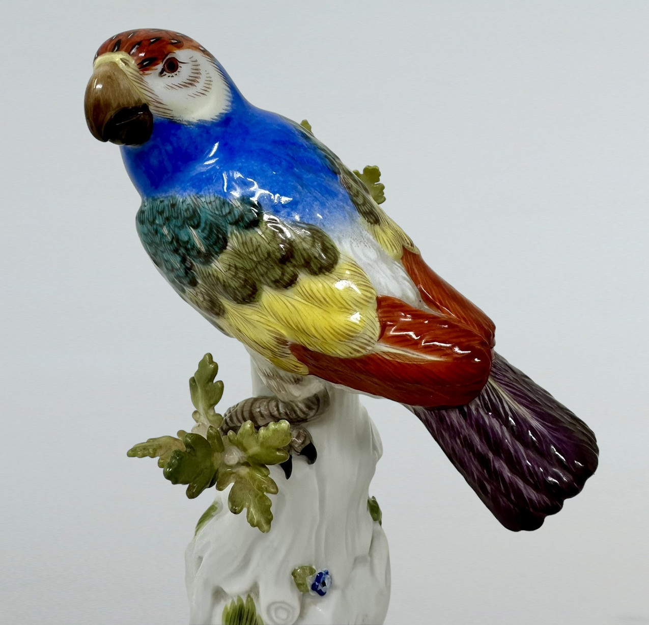 669. Antique Pair of German Meissen Continental Parrots Birds Green Gilt 19th Century - Image 6