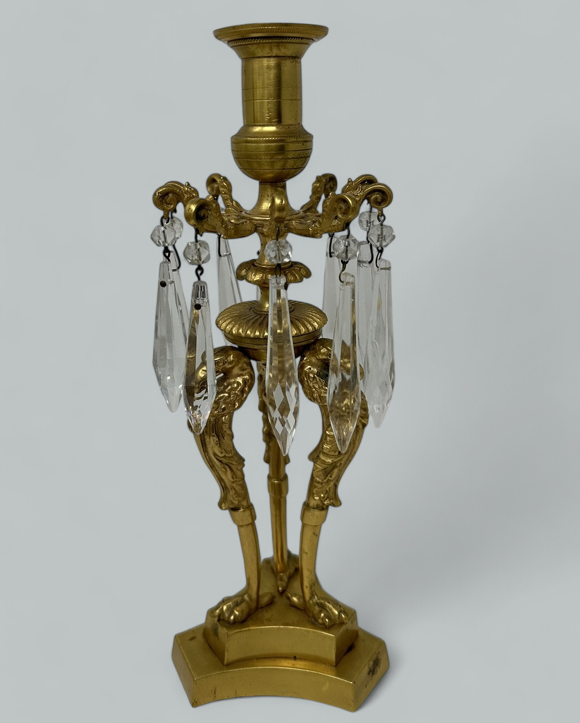 713. Antique Pair of English Regency Ormolu Bronze Lusters Candlesticks Candelabra - Image 8