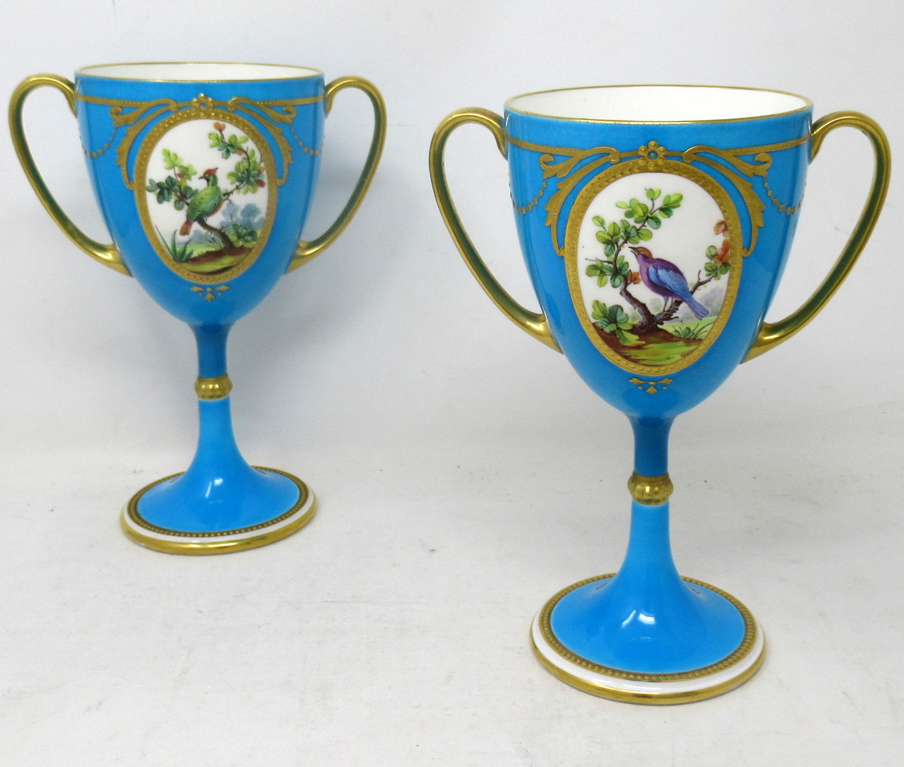 Antique Pair Minton Staffordshire Porcelain Vases Centerpieces Birds Turquoise - Image 2