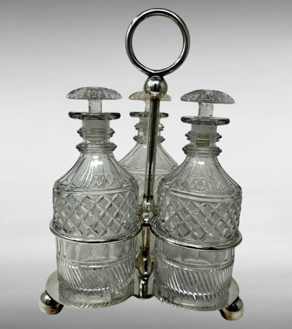 550. Antique Cut Crystal English Decanter Tantalus Silver Plated John Round Sheffield