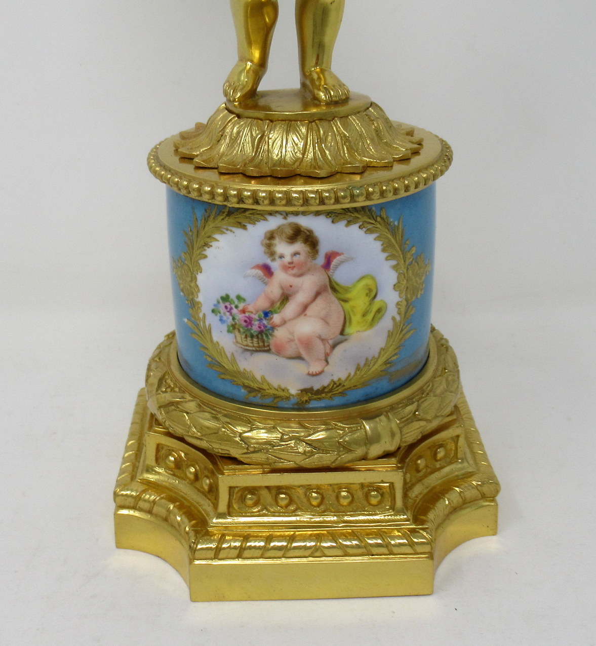 549. Antique Pair French Ormolu Sevres Porcelain Gilt Bronze Cherub Candlesticks 19th Century - Image 5
