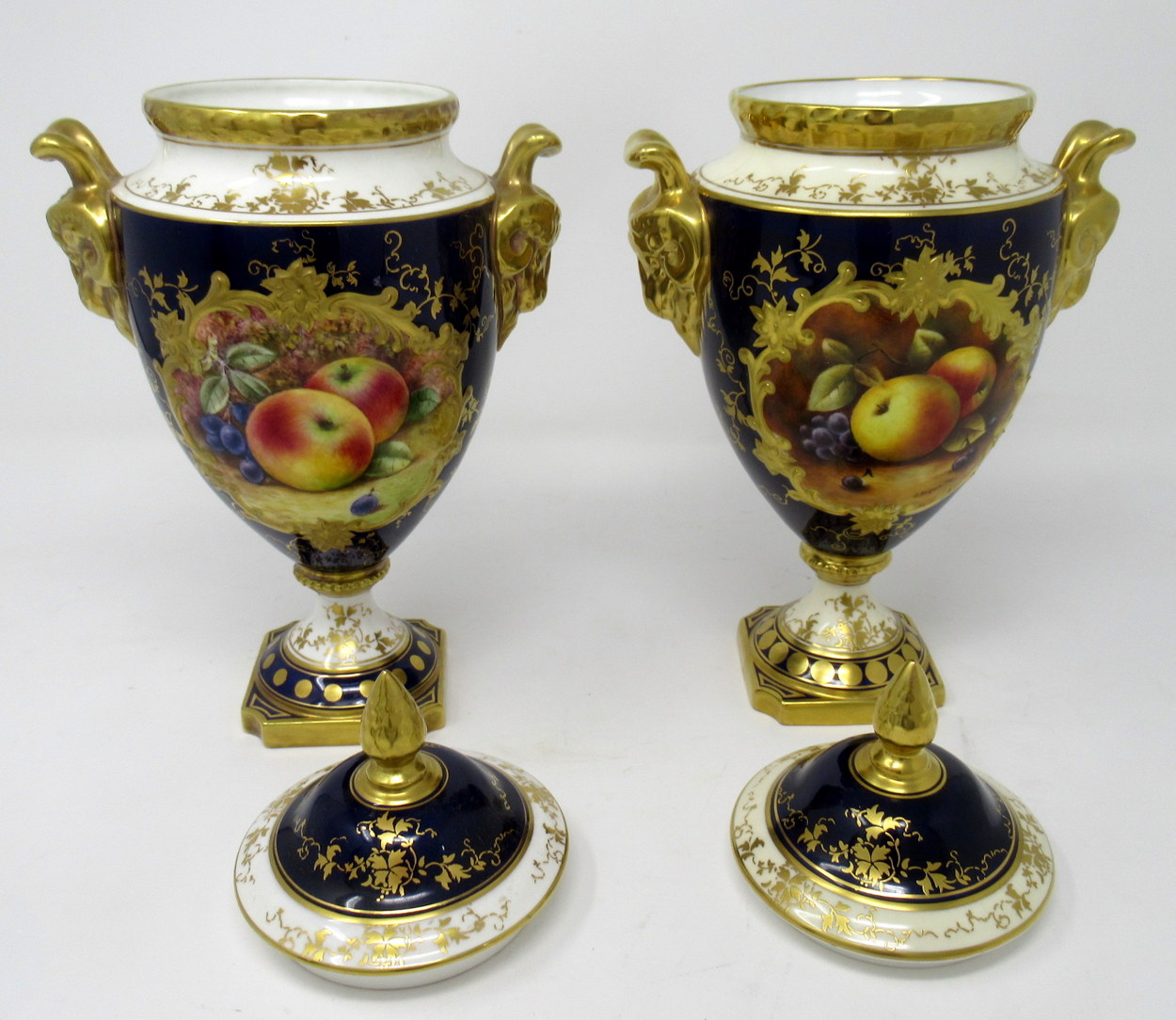 670. Fine Pair Coalport Urns Hand Painted Signed Richard Budd. E. Robinson 20thCt - Image 5