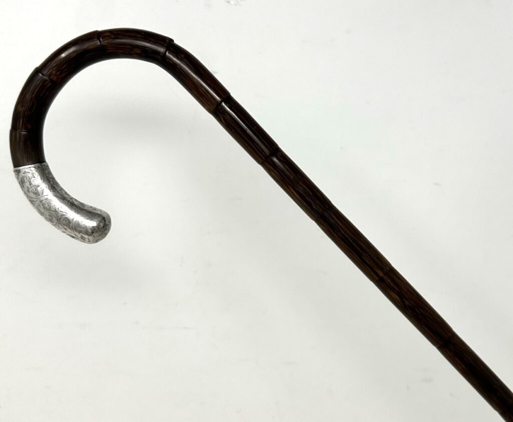 548. Superb Partridge Wood Walking Stick Jonathan Howell Silver Collar Mount Hallmark 1912