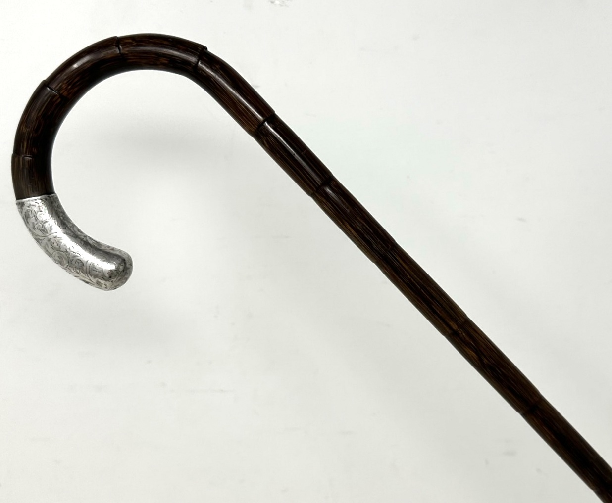 548. Superb Partridge Wood Walking Stick Jonathan Howell Silver Collar Mount Hallmark 1912