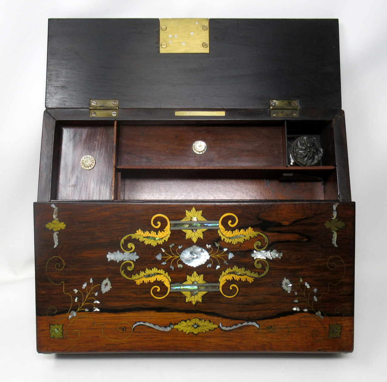 690. Rare Irish Rosewood Mother of Pearl Writing Slope by Austins Dublin Circa 1860 - Image 10