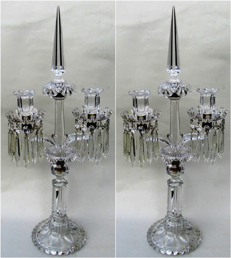 381. Fine Pair French Baccarat Full Led Crystal Candelabra 19thCt