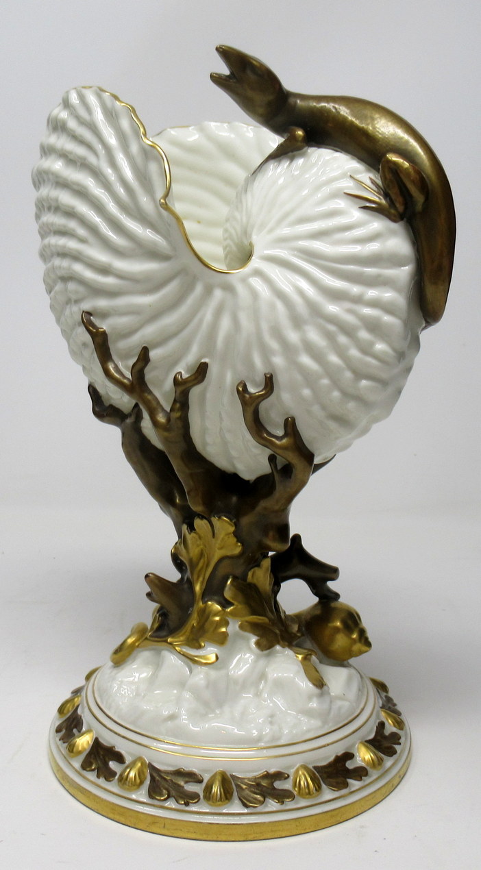 292. Fine Royal Worcester Porcelain Nautilus Shell Vase with Salamander Late 19th Ct - Image 2