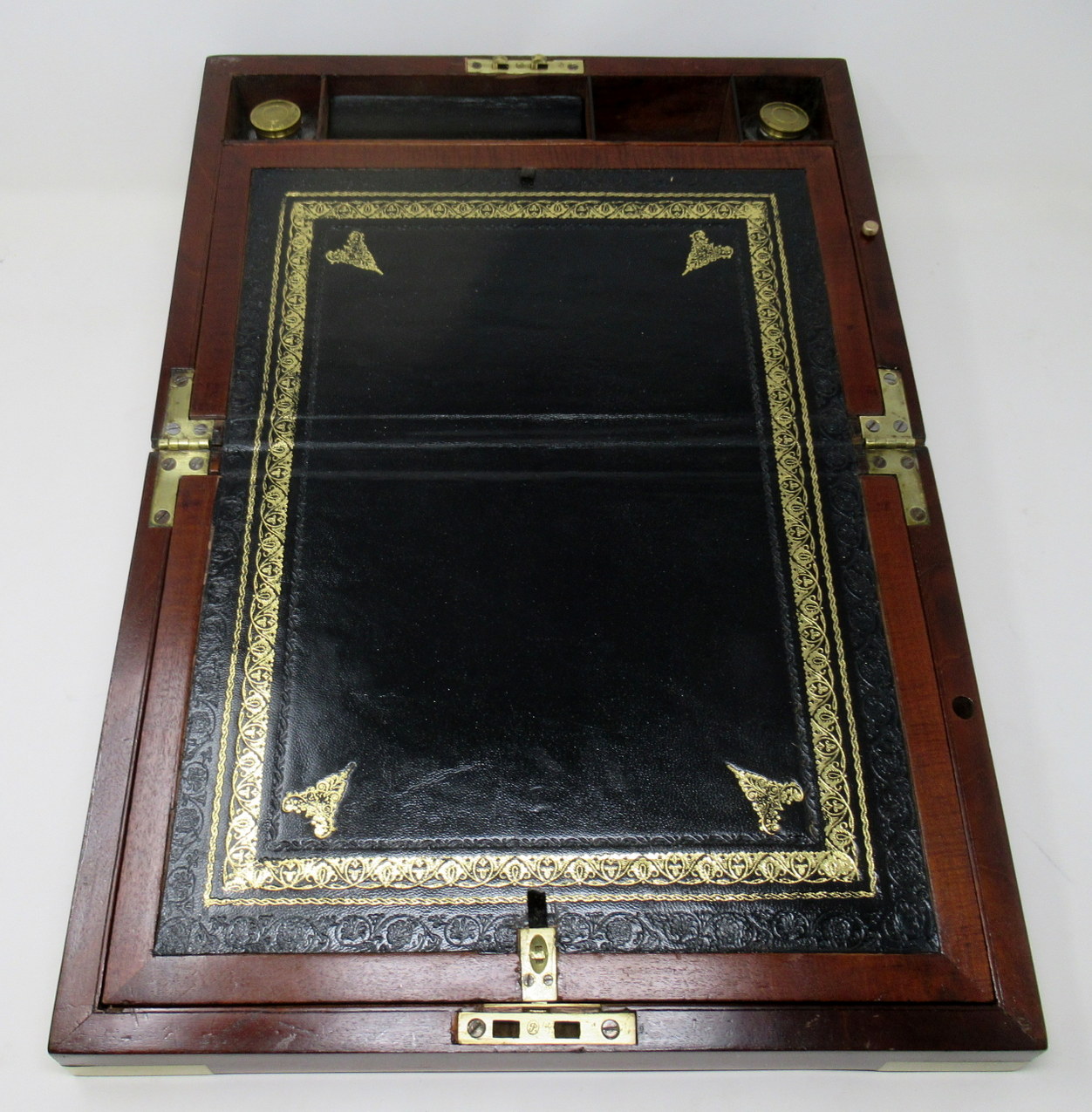 311. Antique Georgian Mahogany Victorian Brass Bound Traveling Writing Slope Box 19Ct - Image 8