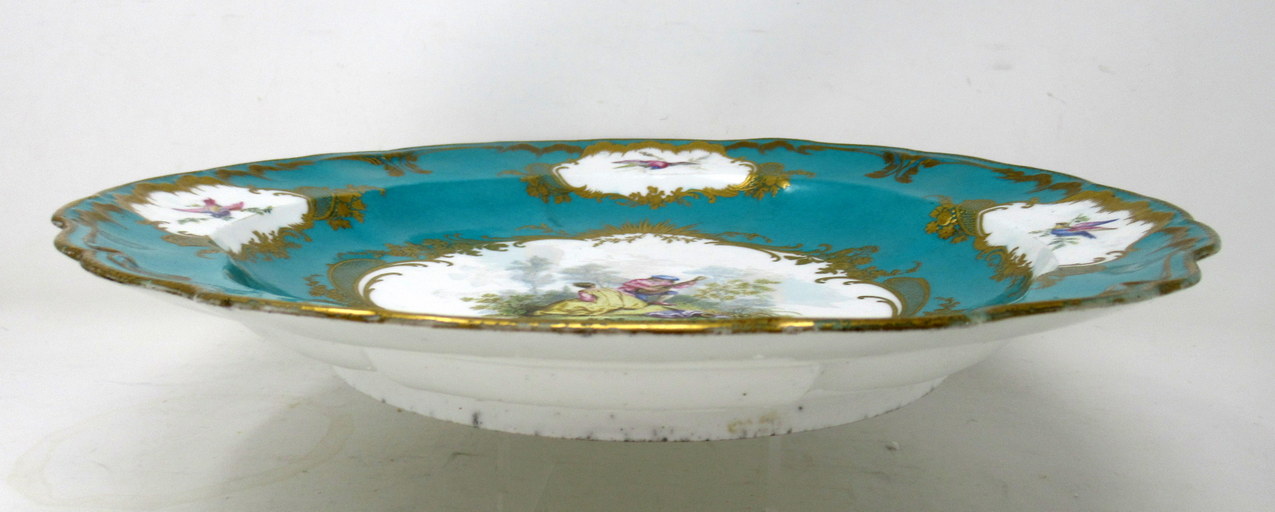487. Antique French Sevres Porcelain Celeste Blue Gilt Cabinet Plate Centerpiece 19C - Image 9