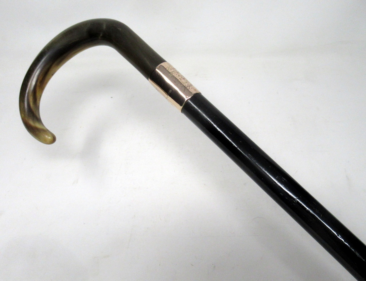 424. Ebonized Ladys Gents Walking Cane Stick 9ct Gold Collar London Hallmark 1920 - Image 4
