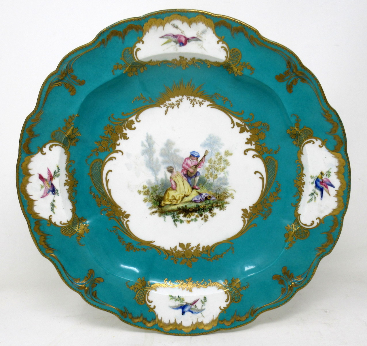487. Antique French Sevres Porcelain Celeste Blue Gilt Cabinet Plate Centerpiece 19C - Image 2