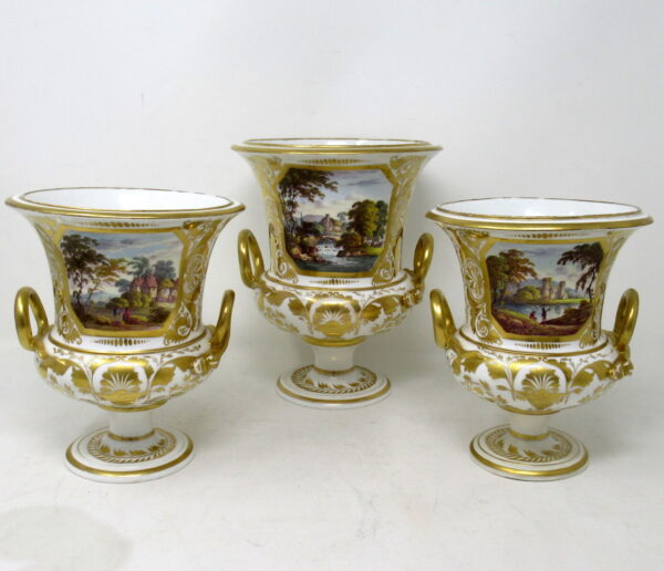 362. Pair Regency Crown Derby Campana Porcelain Urns Vases Garniture Robert Brewer