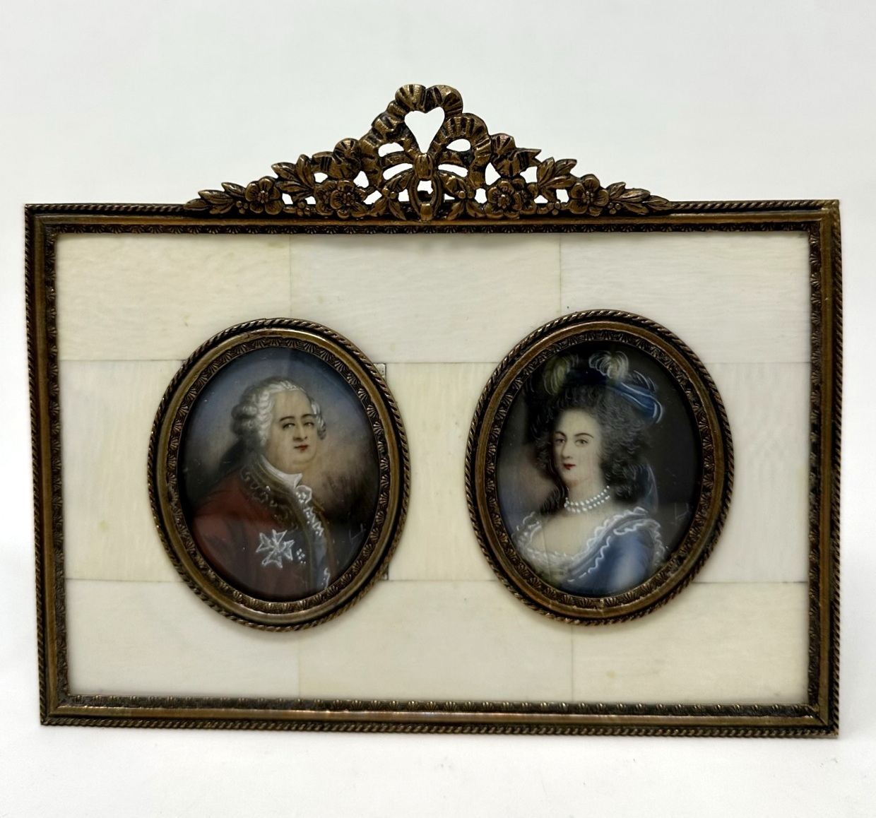 268. Antique French Portrait Napoléon Josephine Painting Ormolu Picture Frame 19Ct - Image 3