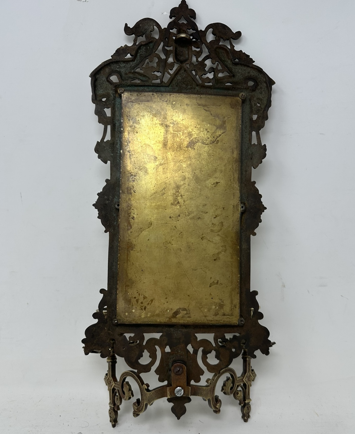 078. Antique Pair French Brass Girandole Wall Applique Sconces Mirrors Candlesticks - Image 11