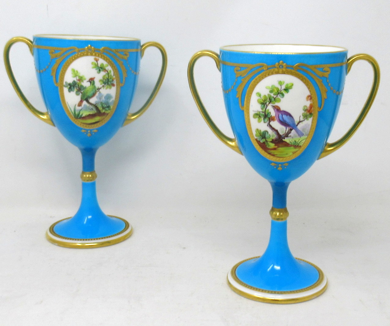 Antique Pair Minton Staffordshire Porcelain Vases Centerpieces Birds Turquoise - Image 3